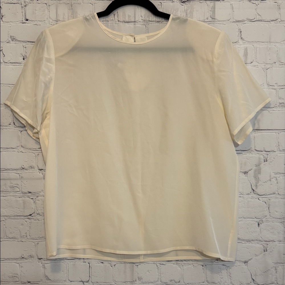 Vntg Laura & Jayne 100% Silk Women's Cream Blouse With Shoulder Pads Size 12
